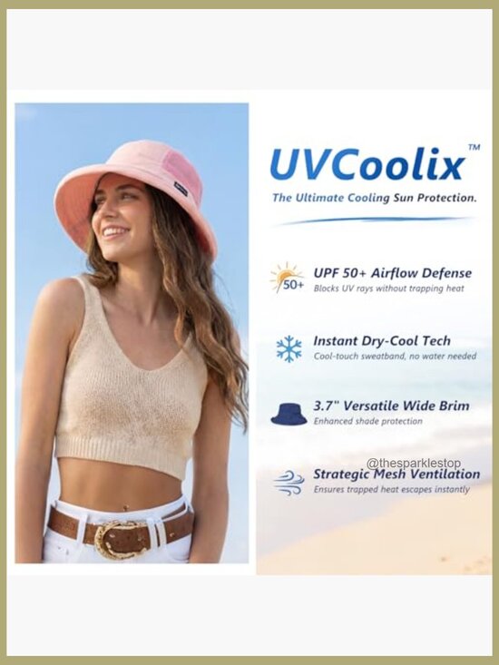 UPF 50 Cooling Bucket Sun Hat with Ponytail Hole Wide Brim Packable main image 5